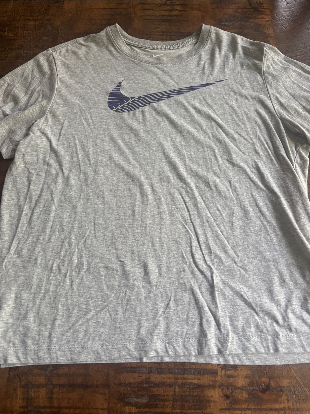 NWOT Nike Light Gray Short-Sleeve Tee with Purple/yellow  Swoosh